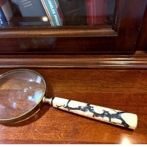 Antique-Style Brass Magnifying Glass with Cream & Black Handle